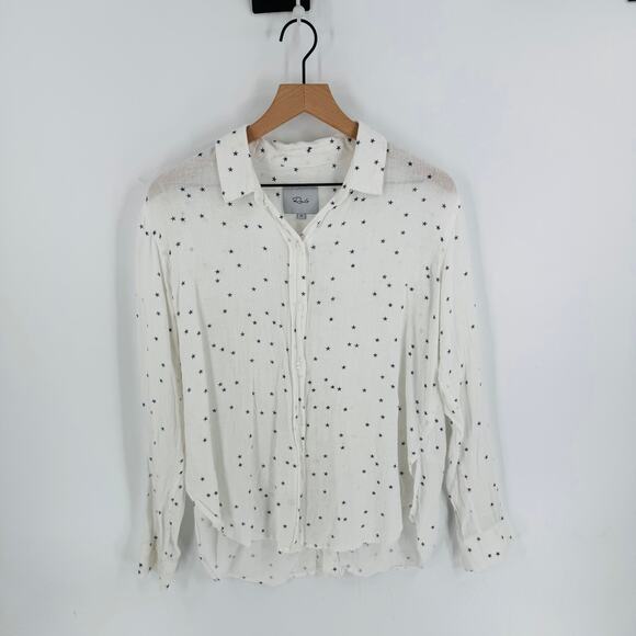 Rails Linen Blend Button Down Shirt White with Blue Star Print Size M Breathable - Picture 1 of 7